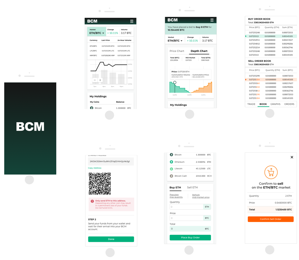 BCM.Exchange layouts on smartphone